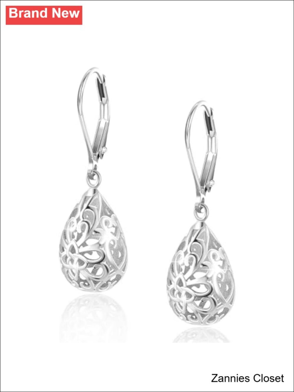✨ Silver Teardrop Filigree Dangle Earrings in Gift Box for Women